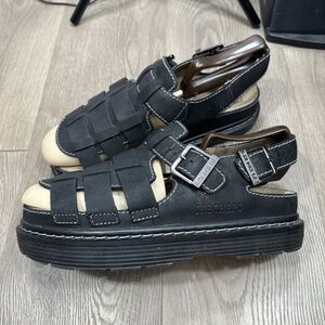 Vintage Y2K Platform Sandals Chunky Black Leather Fisherman Mens Size 10
